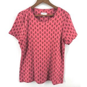 Charter Club 100 % Pima Luxury Cotton Round Sz L Neck Top Pink Anchor Soft V1007